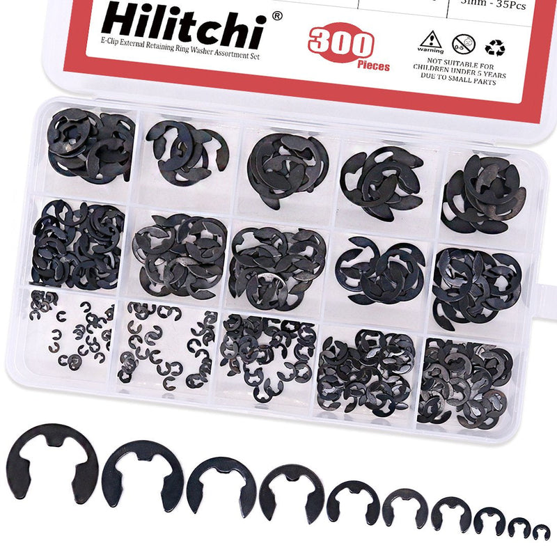  [AUSTRALIA] - Hilitchi 300-Pcs Alloy Steel E-Clip Circlip External Retaining Ring Assortment Set - 1.5mm to 10mm