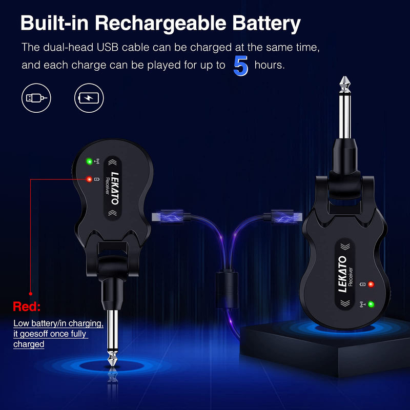  [AUSTRALIA] - LEKATO 5.8Ghz Wireless Guitar System 4 Channels Audio Digital Guitar Transmitter Receiver 300 Feet Transmission Range