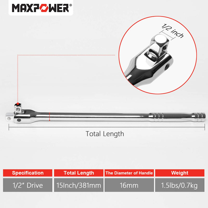  [AUSTRALIA] - MAXPOWER 1/2-Inch Drive 15-Inch Breaker Bar Flex Handle 15 inch