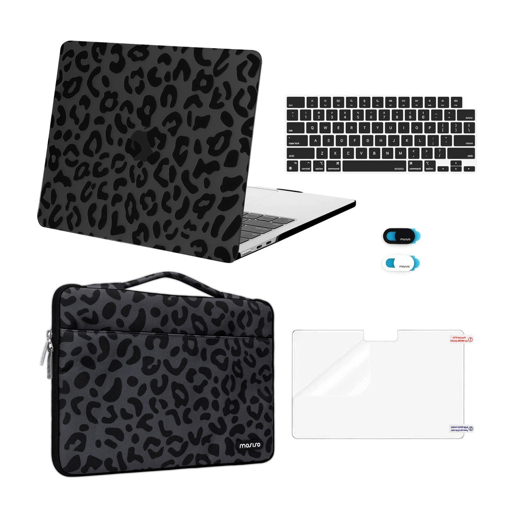  [AUSTRALIA] - MOSISO Compatible with MacBook Air 13.6 inch Case 2022 2023 Release A2681 with M2 Chip, Plastic Leopard Grain Hard Shell Case&Carrying Sleeve Bag&Keyboard Cover&Webcam Cover&Screen Protector, Black