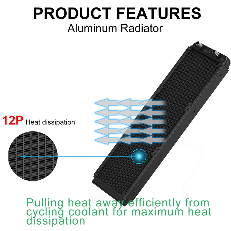  [AUSTRALIA] - Clyxgs Water Cooling Radiator, 12 Pipe Aluminum Heat Exchanger Radiator with Tube for PC CPU Computer Water Cool System DC12V 360mm