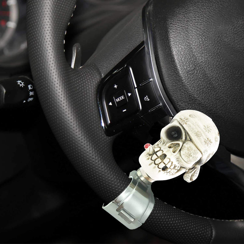  [AUSTRALIA] - Bashineng Power Wheel Knob One-Eyed Pirate Skull Style Car Steering Handle Control Spinner Turning Aid Ball (White) white
