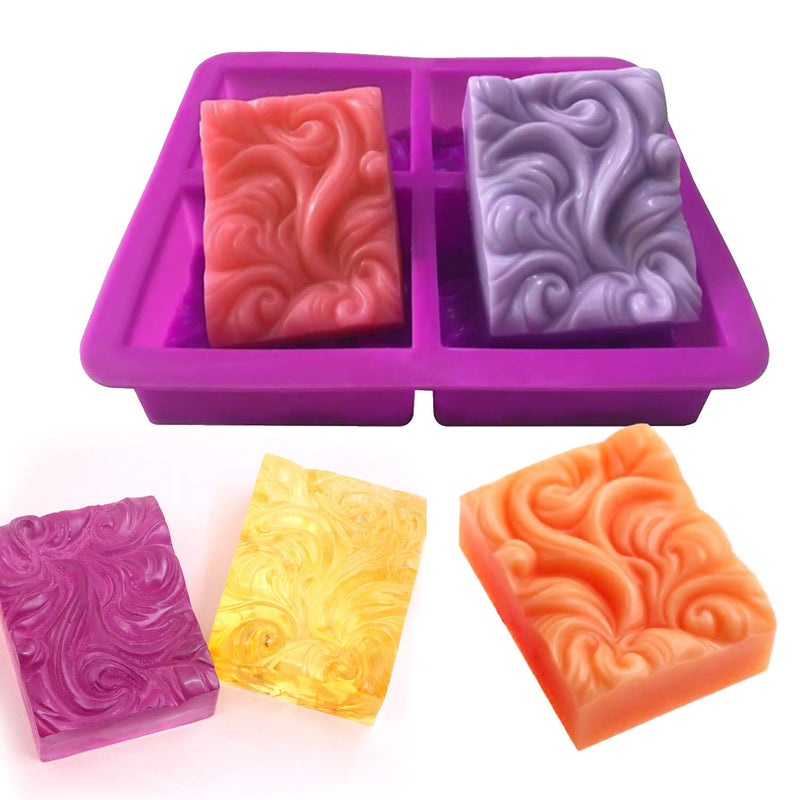  [AUSTRALIA] - Palksky 2 Pack 4-Cavity Ocean Wave Soap Mold/Silicone Sea Wave Cake Pan for Jelly Pudding Mousse Mould/DIY Handmade Nautical Cloud Swirls Pattern Soap Mold for Goat Milk Soap (3.5 Oz Cavities)