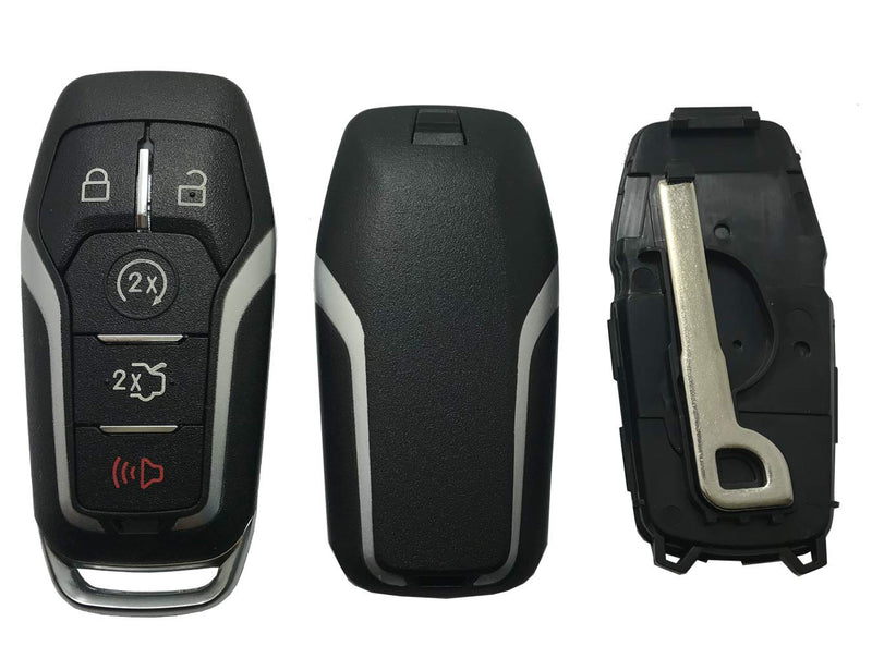  [AUSTRALIA] - 5 Buttons Replacement Keyless Entry Remote Smart Key Fob Case Fit for Ford Explorer Mustang F150 Edge Fusion Lincoln MKZ MKC 2013-2017 Key Fob Cover with Button Pad and Uncut Blade No Chip Black