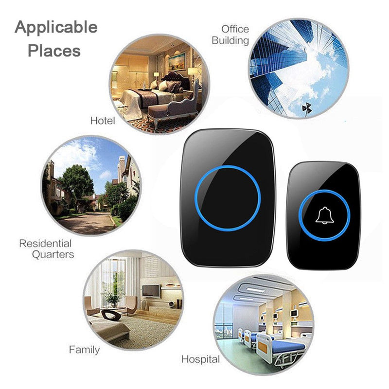  [AUSTRALIA] - Wireless Doorbell, Waterproof Door Bell Kit, Over 1000 feet Range and 60 Chime, 5 Levels Volume and LED Flash, for Home Office Classroom 1 Push Button + 1 Plug-In Receiver Black