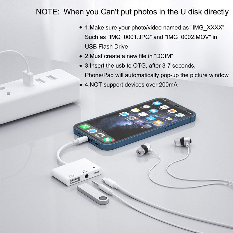  [AUSTRALIA] - LXJTHT USB Adapter for iPhone, 3 in 1 USB OTG Adapter with Charging Port and 3.5 mm Headphone Jack Compatible with iPhone 13/12/11 Pro/X/8/7, Support Hub, MIDI Keyboard, Camera, Card Reader