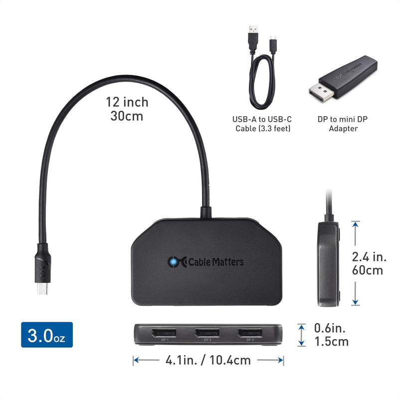  [AUSTRALIA] - Cable Matters Triple 4K DisplayPort Splitter (Triple Monitor Mini DisplayPort Hub) to 3-Port DisplayPort 1.4 Enabled for 8K and 4K 120Hz HDR for Windows Only, NOT Compatible with macOS