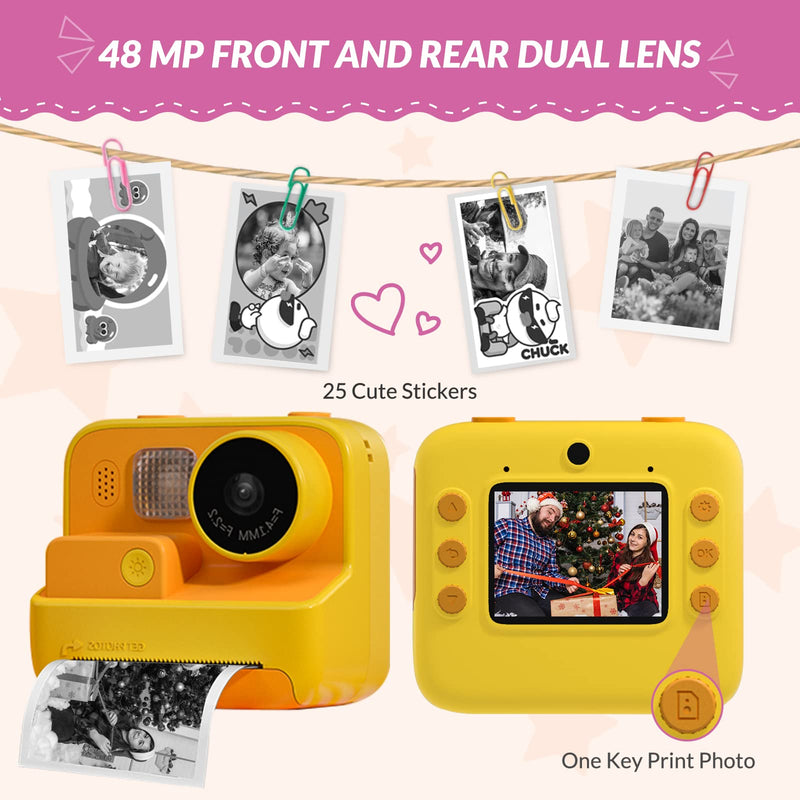  [AUSTRALIA] - Mafiti Kids Camera Instant Print, 48MP Digital Camera with Zero Ink, Selfie 1080P Video Camera with 32G TF Card, Toys Gifts for Girls Boys Aged 3-12 for Christmas/Birthday/Holiday (Orange) Orange