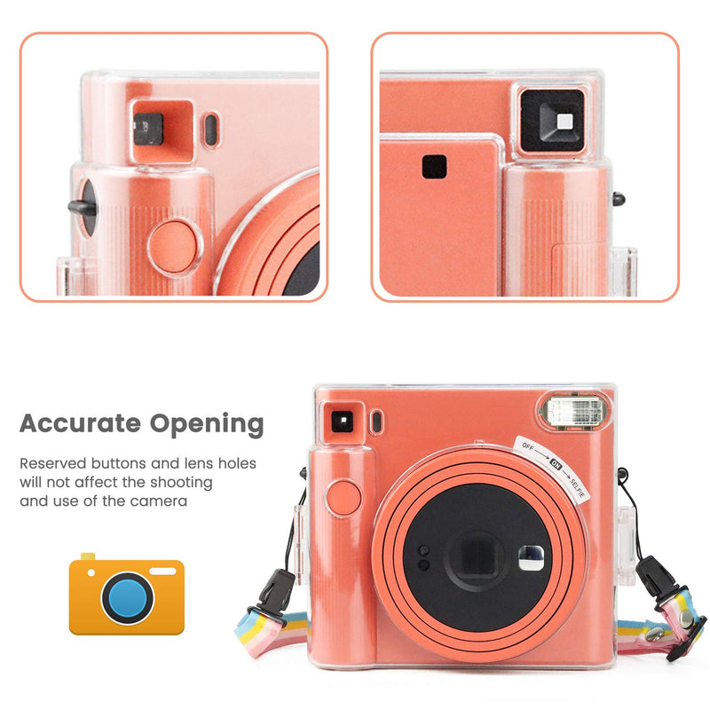  [AUSTRALIA] - Protective Clear Case for Fujifilm Instax Square SQ1 Instant Film Camera, Crystal Hard PC Cover for Instax Square SQ1 with Removable Rainbow Shoulder Strap