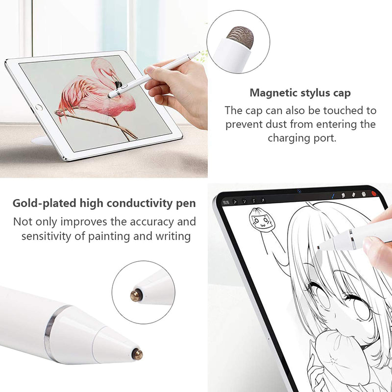  [AUSTRALIA] - MENKARWHY Active Stylus Digital Pen for Touch Screens, Rechargeable 1.5mm Fine Point Stylus Smart Pencil Compatible with Most Tablet with Glove (White), (E8910BT) White