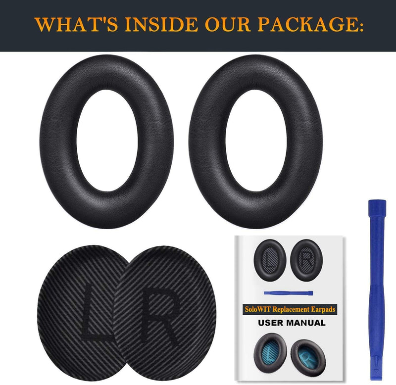  [AUSTRALIA] - SoloWIT Replacement Earpads Cushions for Bose QuietComfort 35 (QC35) & Quiet Comfort 35 II (QC35 ii) Headphones, Ear Pads with Softer Leather, Noise Isolation Foam, Added Thickness (Black) Black