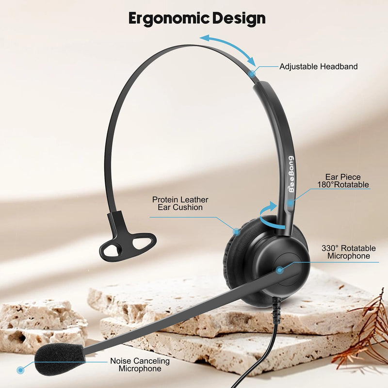  [AUSTRALIA] - Beebang Phone Headset with Microphone Noise Cancelling & Mic Mute, RJ9 Telephone Headsets for Call Center Landline Deskphone, for Cisco Office Phones 7940 7942 7945 7960 7962 7965 7811 7821 Monaural