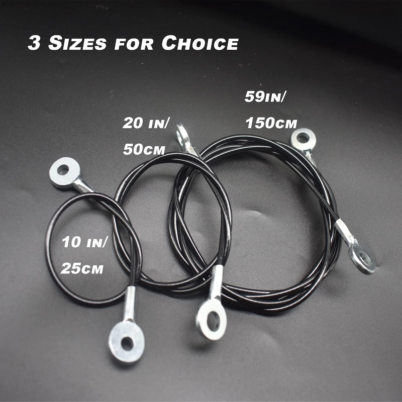  [AUSTRALIA] - Bytiyar 10 pcs 10 inch (25cm) 3mm Thickness Galvanized Steel Wire Cable Eyelets Ended Short Rope Lanyard Safety Tether Chain Lock with Vinyl Coated Cover Black 10in/25cm Black_10pcs