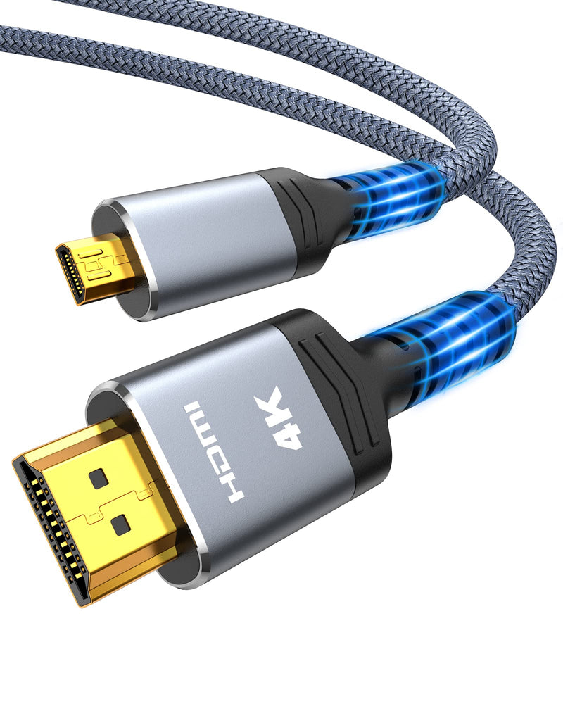  [AUSTRALIA] - Highwings 4K Micro HDMI to HDMI Cable 10 FT, Micro Male to HDMI Male Cable Nylon Braided Cord Adapter 2.0 4K@60HZ 2K@165HZ 18Gbps Compatible with Laptop Camera Monitor HDMI to Micro HDMI Grey 10 Feet