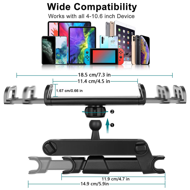  [AUSTRALIA] - 2 Pack Car Headrest Mount Tablet Holder Car Backseat iPad Mount 360° Rotating Adjustable for 5"-10.6" Tablets,Smartphone,iPhone,Switch,IPad Air Mini, Headrest Posts Width 4.7-5.9in (Black 2 Pack) Black 2 Pack