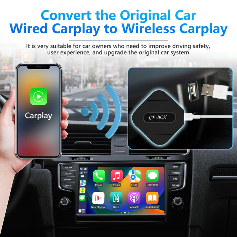  [AUSTRALIA] - Podofo Wireless Apple Carplay Adapter CarPlay Dongle for Original Wired USB CarPlay Cars Convert Wired to Wireless CarPlay Plug & Play Support Online Update Easy Use Fit for Most Cars