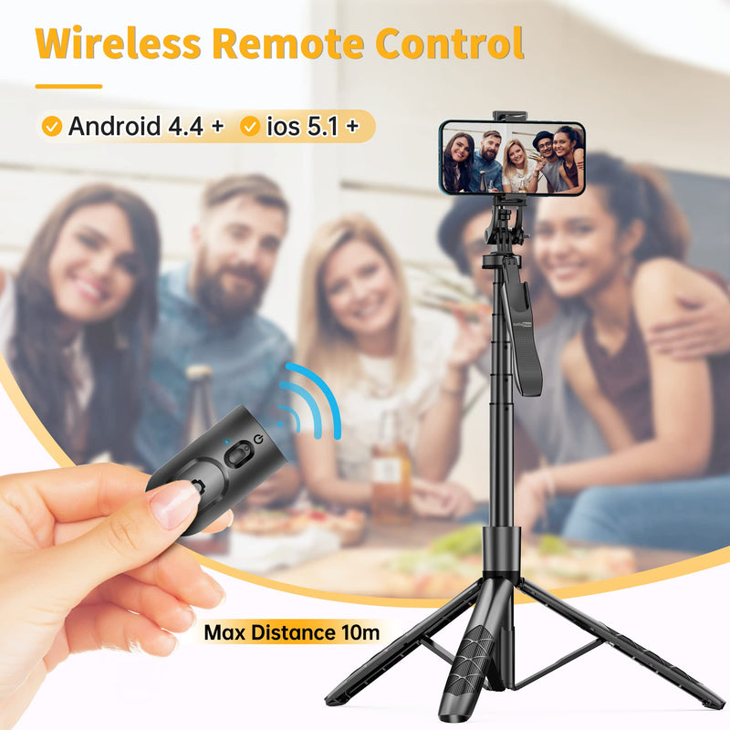  [AUSTRALIA] - 61" Selfie Stick Tripod, All in One Extendable Phone Tripod Stand with Wireless Remote 360° Rotation for iPhone and Android Phone Selfies, Video Recording, Vlogging, Live Streaming, Aluminum