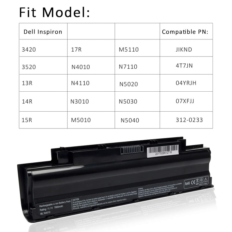 New N7110 N4110 N5110 Laptop Battery Compatible with Dell 17R 5357 13R 14R 15R 3420 3520 N3010 N4010 N5010,fit P/N: 4T7JN 04YRJH 07XFJJ 312-0233 [11.1V 7800mAh] - LeoForward Australia