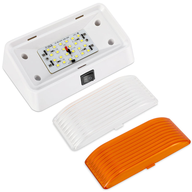  [AUSTRALIA] - Kohree LED RV Exterior Porch Utility Light with Switch 12V Replacment Light for RVs, Trailers, Campers, 5th Wheels. 320 Lumen, White Base, Included Clear and Amber Lenses Removable