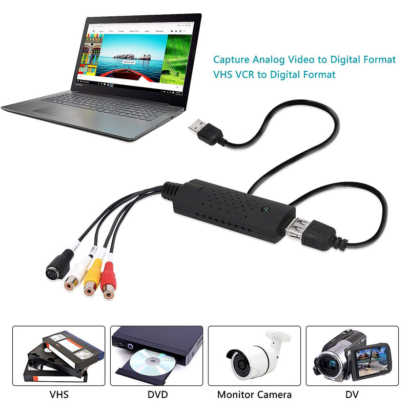  [AUSTRALIA] - USB Audio Video Capture Card, VHS/ VCR/ Hi8 to Digital DVD Grabber Adapter Support Windows 10/8/7/XP