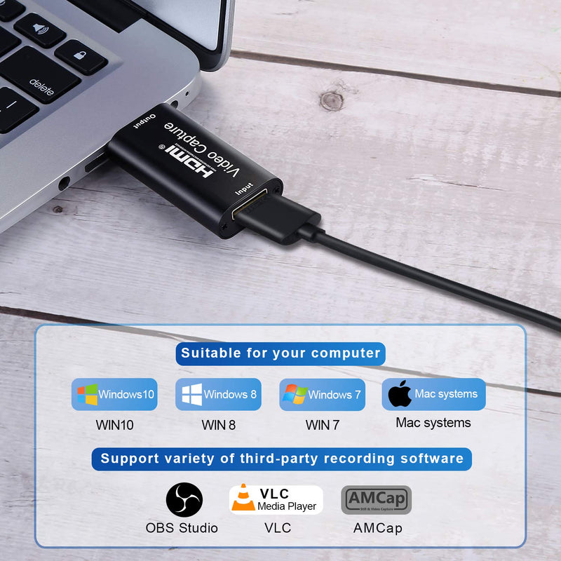  [AUSTRALIA] - MYPIN Audio Video Game Capture Card HDMI to USB 2.0 1080p Video Recorder Live Streaming for Gaming, Streaming, Teaching, Video Conference Compact HDMI Video Capture Device