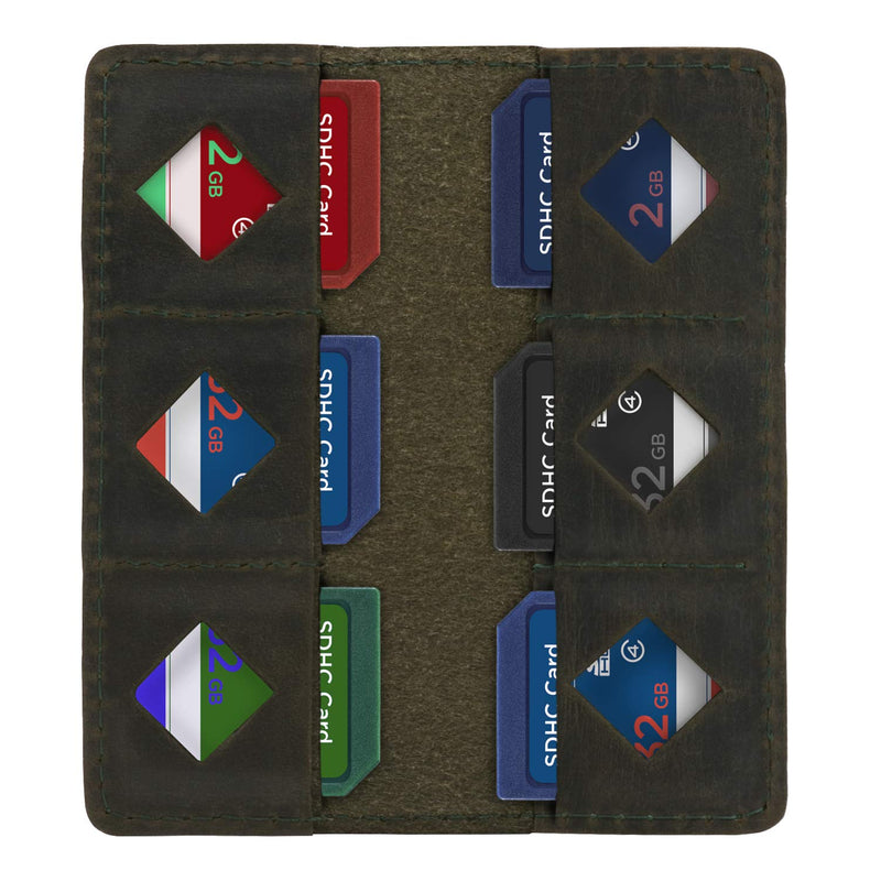 MegaGear Leather SD Card Holder with 12 Card Slots Green - LeoForward Australia