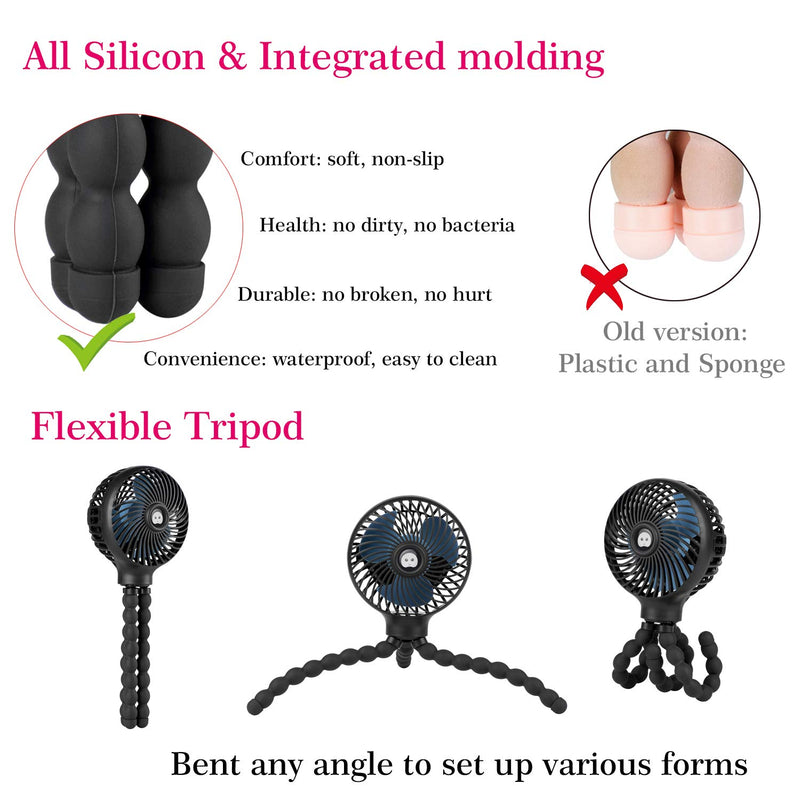  [AUSTRALIA] - Mini Baby Stroller Fan, Handheld Personal Portable Fan with Flexible Tripod for Stroller Student Bed Desk Bike Crib Car Rides, USB or Battery Powered, Safe Quiet and Long Lasting Charge (Black) Black