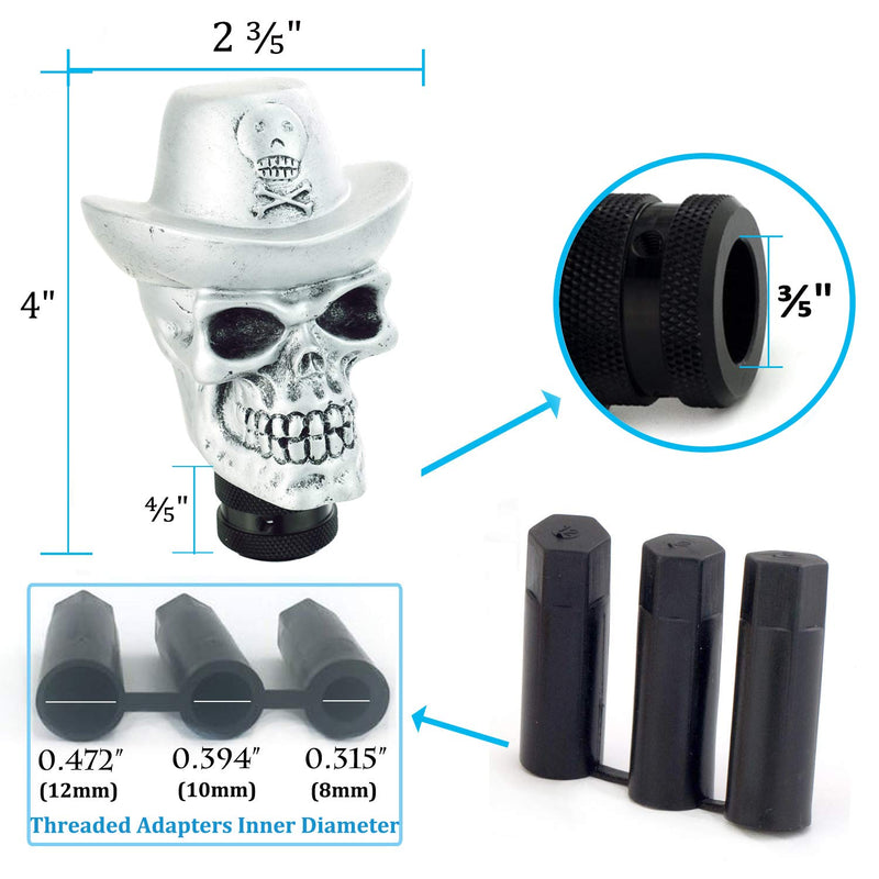  [AUSTRALIA] - Thruifo Shift Car Knob, Skull Cowboy Style MT Gear Stick Handle Shifter Head for Most Automatic Manual Vehicles, Silver