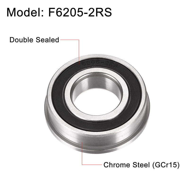  [AUSTRALIA] - uxcell F6205-2RS Flanged Ball Bearing 25x52x15mm Double Sealed Chrome Steel Bearings 2pcs