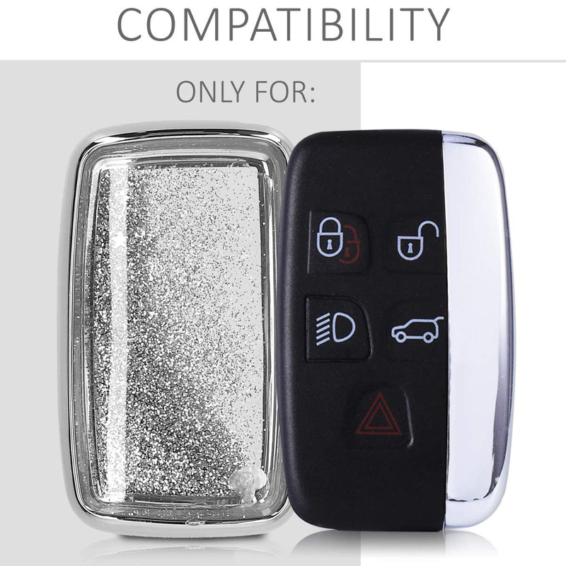  [AUSTRALIA] - kwmobile Car Key Cover for Land Rover Jaguar - Soft TPU Silicone Protective Key Fob Cover for Land Rover Jaguar 5-Button Remote Car Key - Stars Snow Globe Silver/Metallic Silver