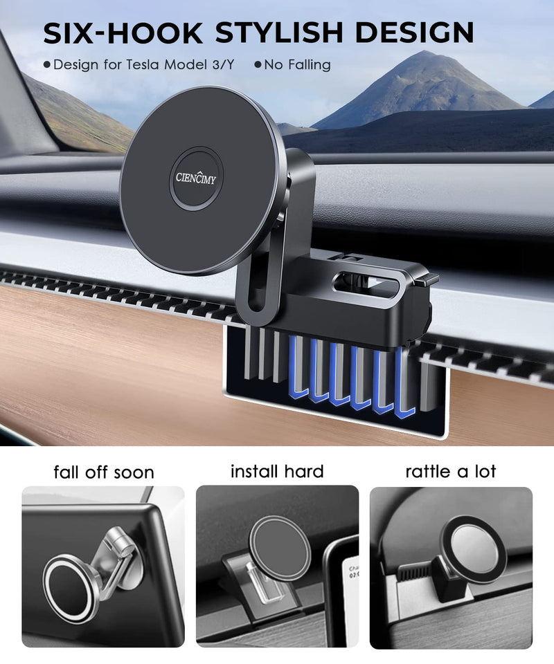  [AUSTRALIA] - Ciencimy Tesla Phone Mount Designed for Model 3 Model Y, 【Easy Install】 Magnetic Tesla Phone Holder Compatible with MagSafe iPhone 14 13 12 Pro Max Plus Mini and All Phone