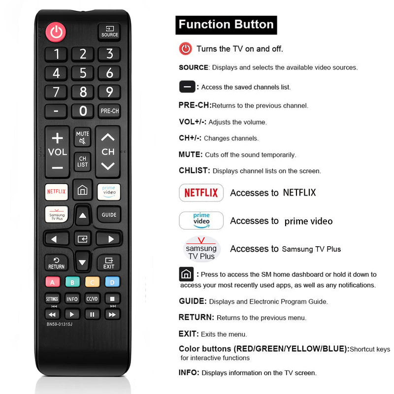  [AUSTRALIA] - Universal for Samsung Smart TV Remote Control Replacement for All Samsung TV Series Remote with Quick Function Buttons for Netflix, Prime Video and Samsung TV Plus