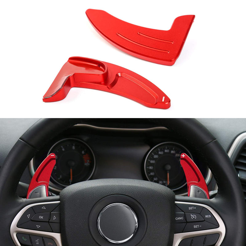  [AUSTRALIA] - JeCar Steering Wheel Shift Paddle Aluminum Alloy Extended Shifter Trim Cover for Jeep Grand Cherokee 2014-2019, Red