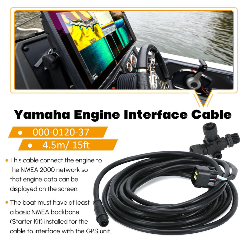  [AUSTRALIA] - PQY 000-0120-37 Engine Interface Cable with T-Connector Replacement for Yamaha Engine Interface Cable Connects to NMEA 2000 Network for Year of 2006-2023 (4.5m/15ft)