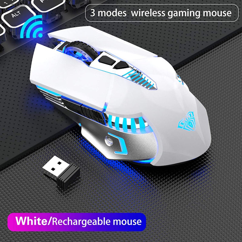  [AUSTRALIA] - Bluetooth Mouse, Rechargeable Wireless Gaming Mouse, 3 Modes(BT5.0, BT3.0 and USB), 7 Color RGB Mouse Ergonomic Computer Mice with 3 Adjustable DPI Levels, for PC Laptop Mac Chromebook Tablet - White SC200-White