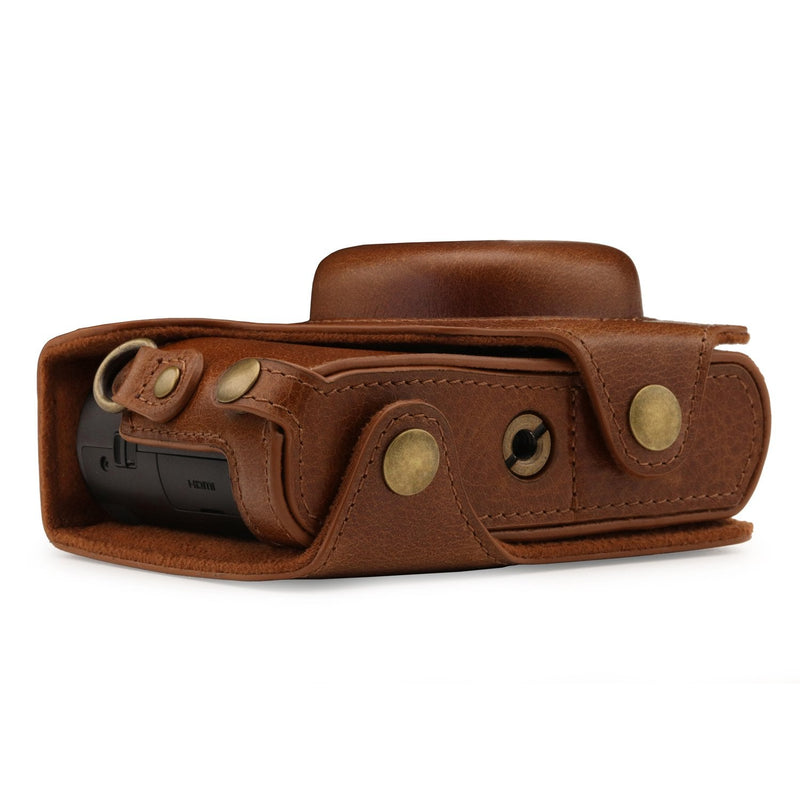  [AUSTRALIA] - MegaGear Ever Ready Genuine Leather Camera Case Compatible with Panasonic Lumix DMC-ZS100, DC-ZS200 Brown