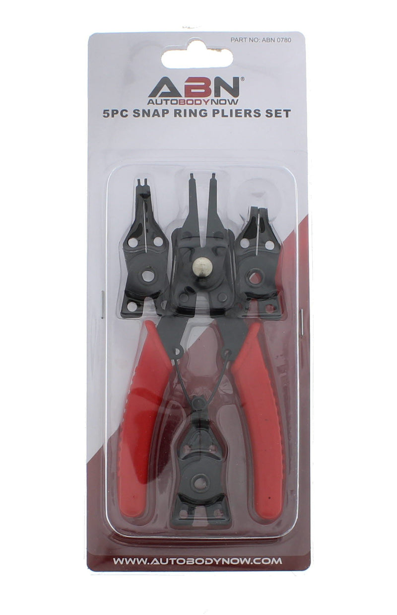  [AUSTRALIA] - ABN Snap Ring Pliers Set – 5 Pc Interchangeable Jaw Head C Clip Pliers Set – Straight, 45, and 90 Degree Angled Jaws