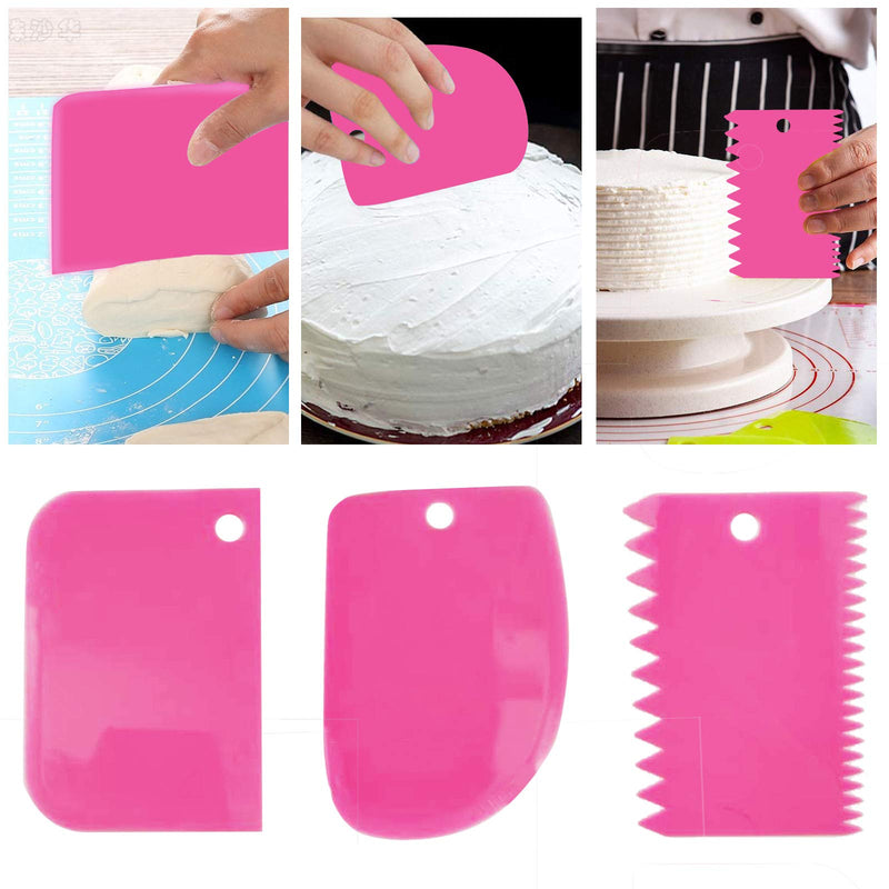  [AUSTRALIA] - Pink Piping Bags and Tips set,2 Reusable Silicone Pastry Bag with 14 Stainless Steel Nozzle Icing Tips Set, 3 Icing Smoother & 2 Couplers for Baking Decorating Cake Tool (21Pcs)