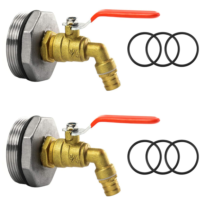  [AUSTRALIA] - QWORK 2" Drum Faucet Brass Barrel Faucet with EPDM Gasket for 55 Gallon Drum, 2Pack 45 degree; Outlet ID 5/8" 2 Pack