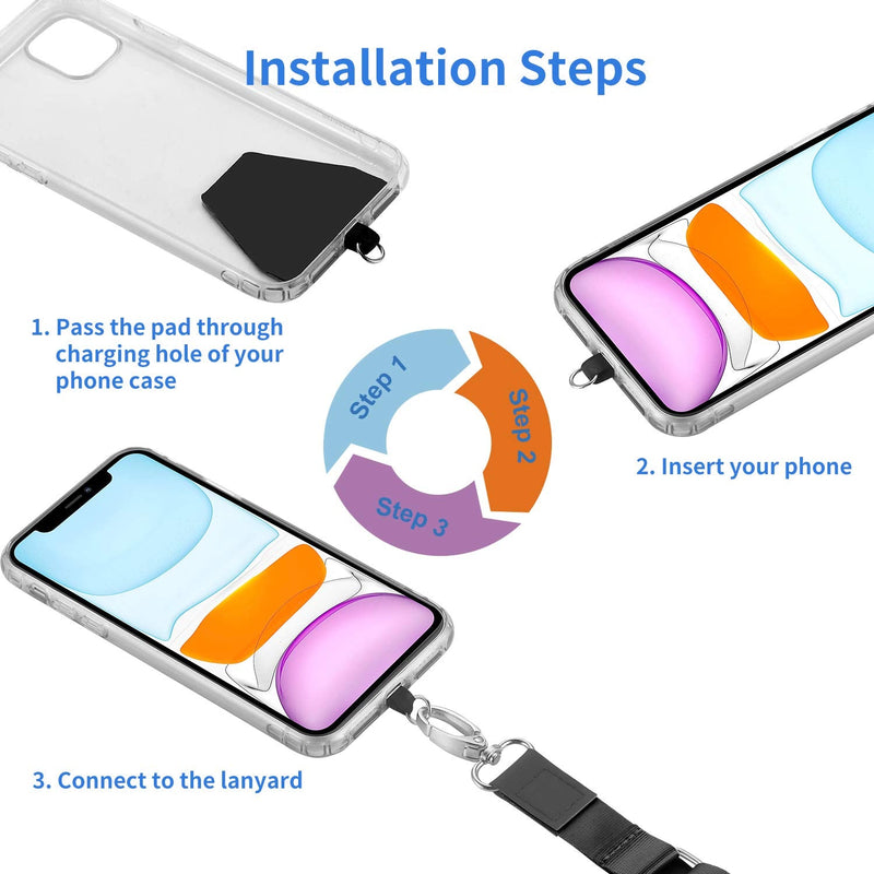  [AUSTRALIA] - OUTXE Phone Lanyard- 2-Pack Adjustable Neck Strap, 4× Pad with Adhesive, Nylon Cell Phone Lanyard Compatible with All Smartphone Black + Blue Stripes