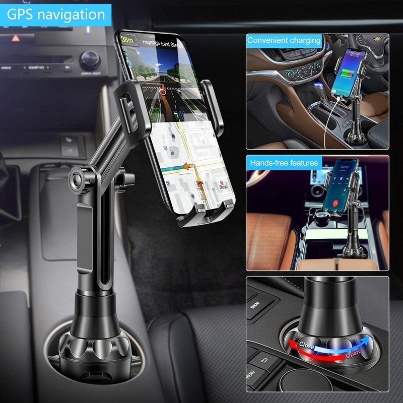  [AUSTRALIA] - Car Cup Holder Phone Mount JC1 Pro Ver. Adjustable Long Pole Automobile Cup Holder Smart Phone Cradle Car Mount for iPhone 11 Pro/XR/XS Max/X/SE/8 Plus/6s/Samsung Galaxy S20+/Note 10/S9/S7 Edge(Black)