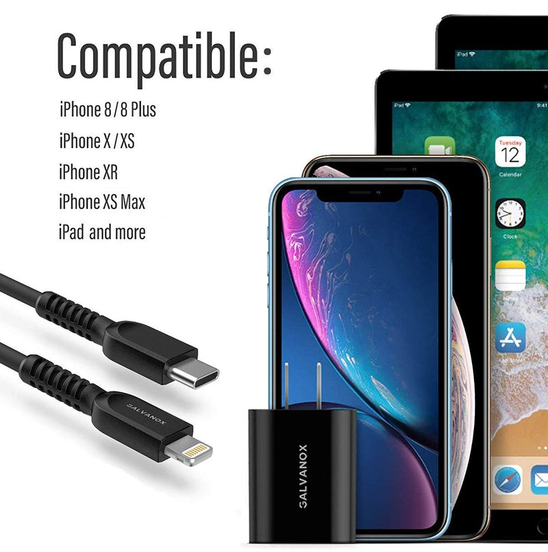  [AUSTRALIA] - Galvanox Fast iPhone Charger with Wall Plug (MFi Apple Certified) USB C to Lightning Cable with 18W USB-C Power Adapter Rapid Charging Supported on iPhone 14, 13, 12, 11 Pro Max Black