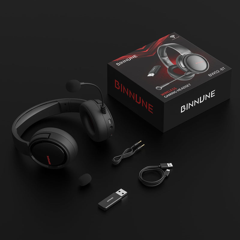  [AUSTRALIA] - BINNUNE 2.4GHz Wireless Gaming Headset with Microphone for PS5 PS4 PC,Bluetooth Headphones with Microphone for Laptop Computer,48-Hr Battery