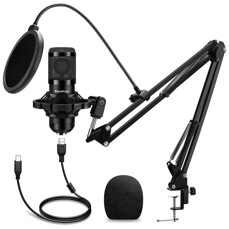  [AUSTRALIA] - USB Microphone,Professional Microphone 192kHz/24Bit Plug & Play PC Computer Microphone Condenser Cardioid Mic Kit with Adjustable Boom Arm Stand Shock Mount,for Podcast,Streaming,Studio Recording