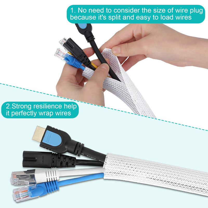  [AUSTRALIA] - 20ft - 1/2 inch White Cable Sleeve, Cable Organizer for Desk PC TV Computer, Wire Protector Cable Wrap Cover, Cord Management for Home Office 20ft, 1/2''