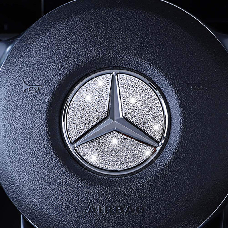 Steering Wheel Bling Crystal Emblem Cap Shiny Accessory Interior Decal Sticker for Mercedes Benz A B C E S CLA GLA GLK GLE ML G 45mm for Benz Small/45mm - LeoForward Australia