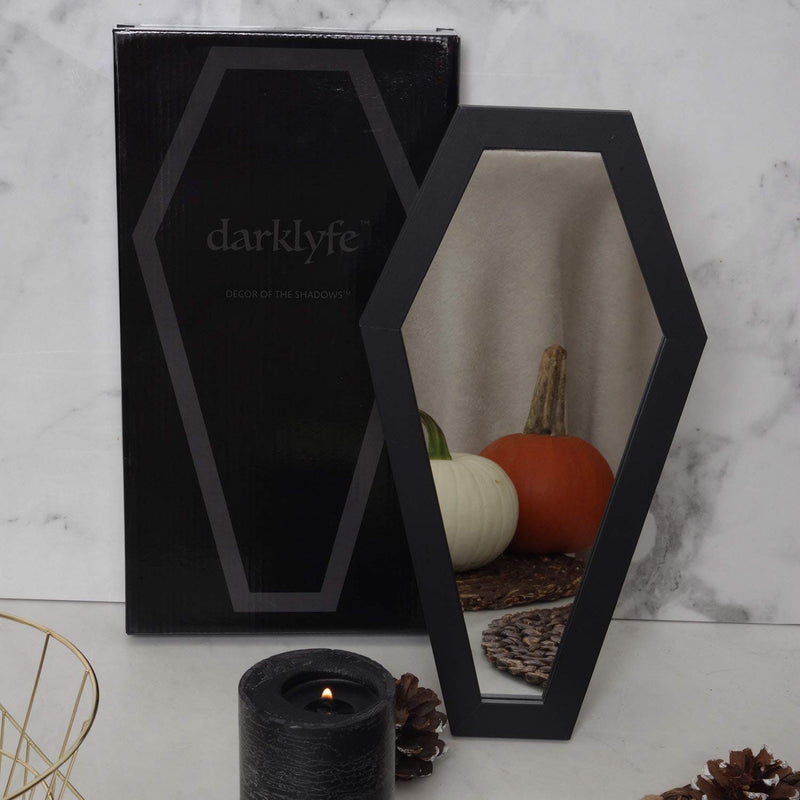  [AUSTRALIA] - Darklyfe Gothic Decor Coffin Mirror - 4 in 1 - Wall-Mounted Mirror - Makeup Mirror - Locker Mirror Magnetic - Tabletop Mirror Tray for Jewelry Display - Spooky Decor for The Home - 13 x 7 Inches