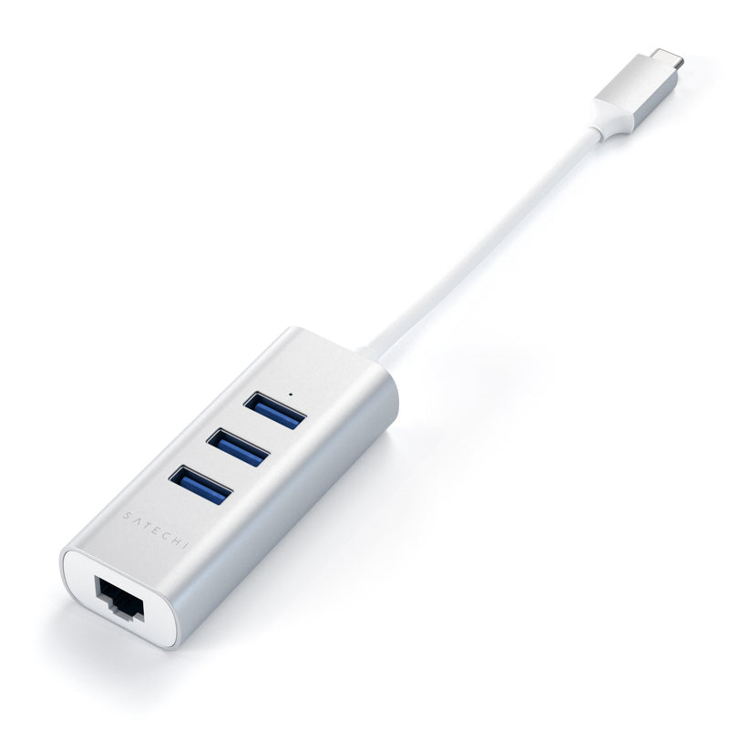 Satechi Type-C 2-in-1 USB 3.0 Aluminum 3 Port Hub with Ethernet - Compatible with 2020/2018 MacBook Air, 2020/2018 iPad Pro, 2019/2018/2017 MacBook Pro (Silver) Silver - LeoForward Australia