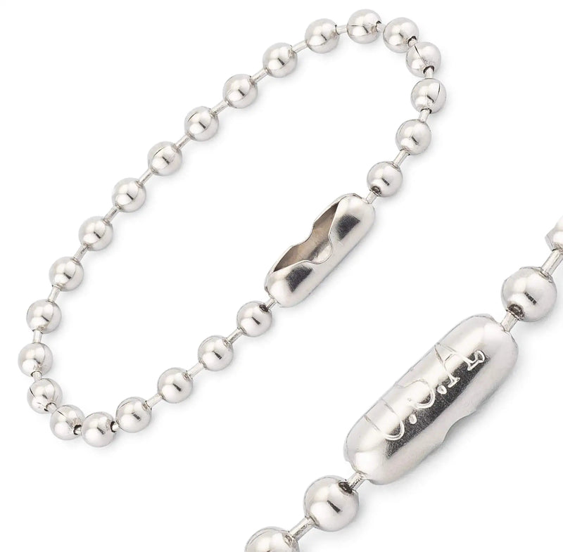  [AUSTRALIA] - 4.5” Beaded Ball Chains with Connectors (100 Pack) Bead Size #6 Tag Chains USA Made (Nickel Plated Brass) Silver