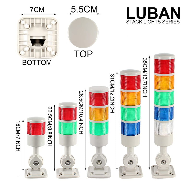  [AUSTRALIA] - LUBAN Led Signal Tower Stack Lights, Industrial Signal Warning Lights, Column Tower Lamp Andon Lights with Rotatable Base, Steady/Flashing Light Switchable,12V 24V DC(2-Layer, with Buzzer) DC 12 to 24V 2-Layer/with Buzzer